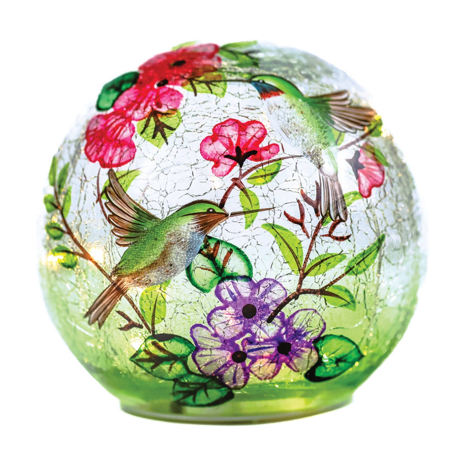 Hummingbird Glass Orb with LED String Lights
