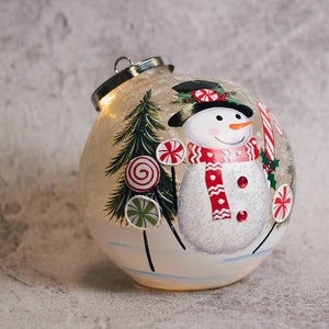 Candy Cane Snowman Ornament w/LED String Lights