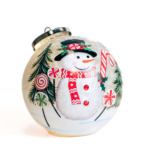 Candy Cane Snowman Ornament w/LED String Lights