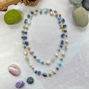 Cultured Pearl, Mix gemstone & Crystal Necklace