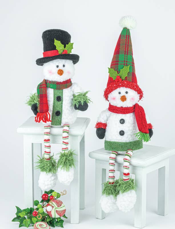 RED AND GREEN SCARF SNOWMAN BUTTON LEG 2 ASSORTED