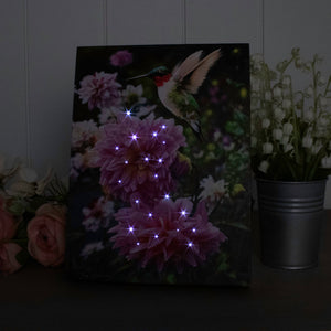 Hummingbird and Peony 6x8 Lighted Tabletop Canvas