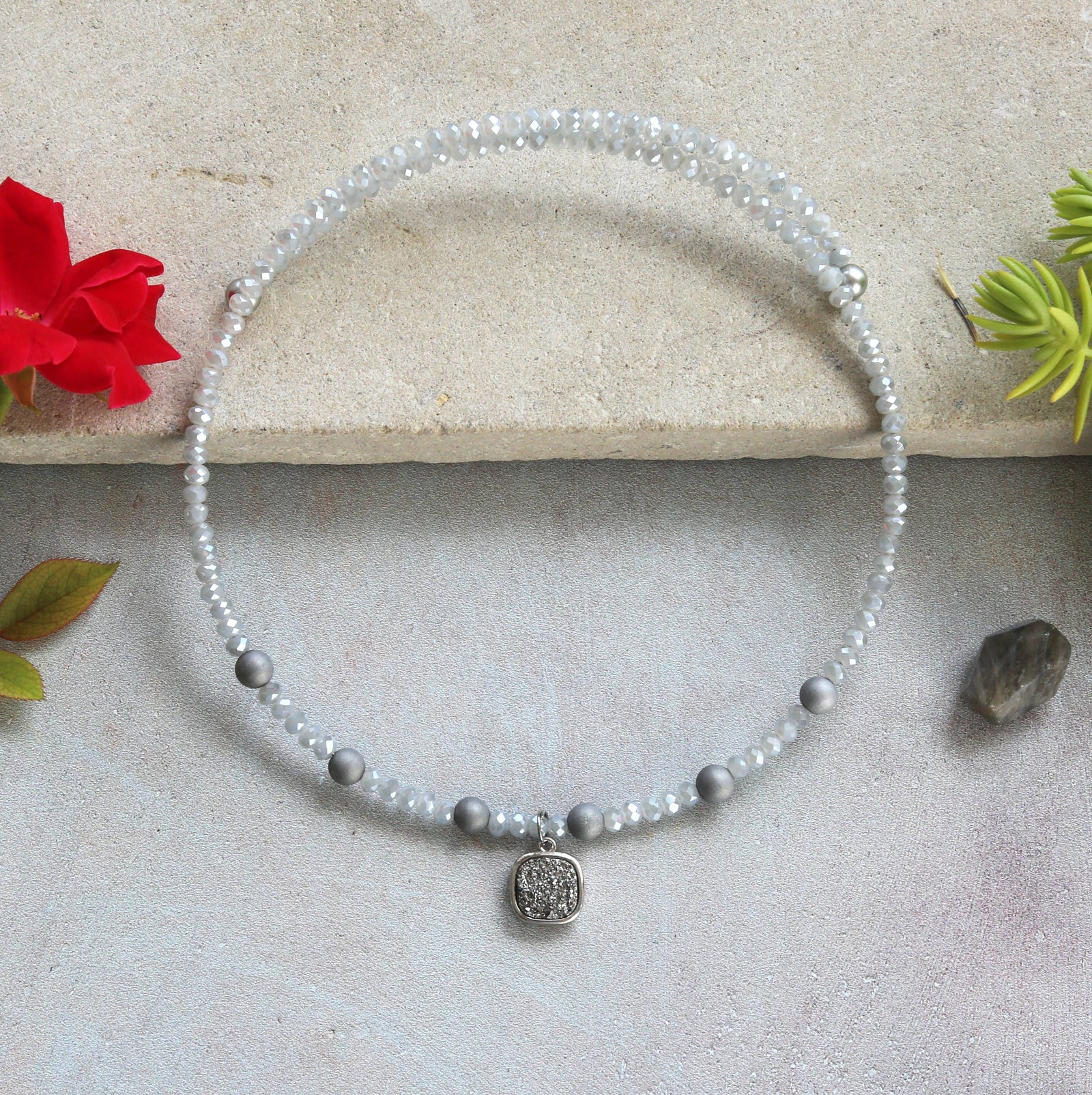 Druzy Pendant Memory Wire Choker