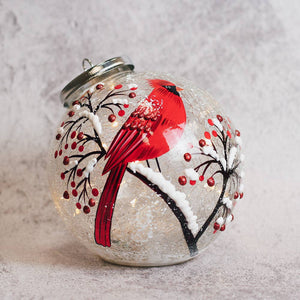 Snow Branch Glass Ornament with LED String Lights