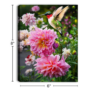 Hummingbird and Peony 6x8 Lighted Tabletop Canvas