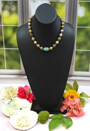 Crazy Lace Agate and Magnesite Turquoise Pendant Necklace