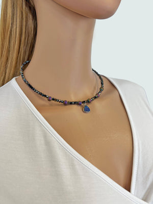 Druzy Pendant Memory Wire Choker