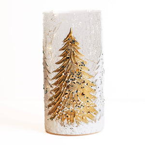 Gold Tree Glass Pillar with LED String Lights