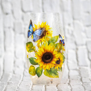 Sunflower & Butterfly Short Vase w/ LED String Lights