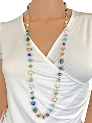 Cultured Pearl, Mix gemstone & Crystal Necklace