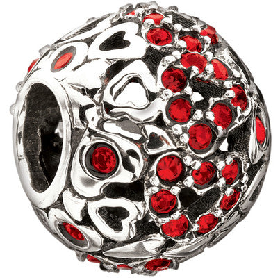 Sterling Silver w Stone - Captured Hearts - Red Swarovski