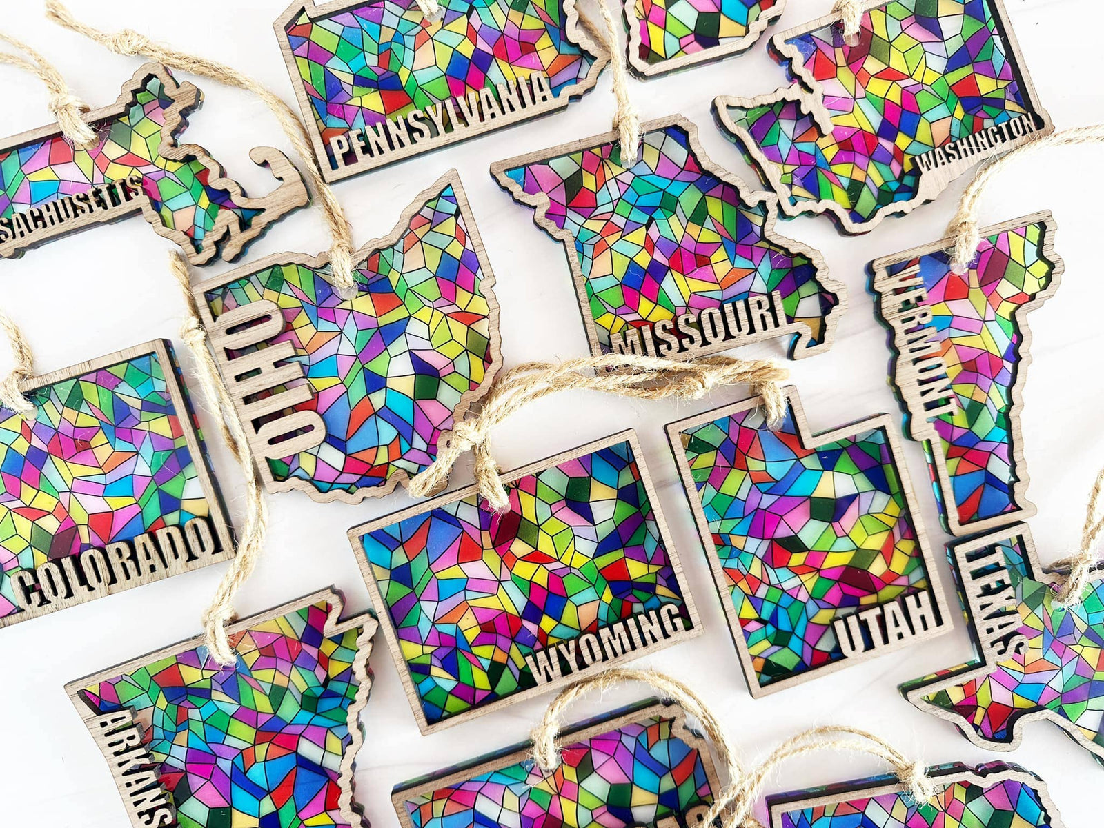 Stained Glass  State Holiday Ornaments - Local Christmas: Connecticut