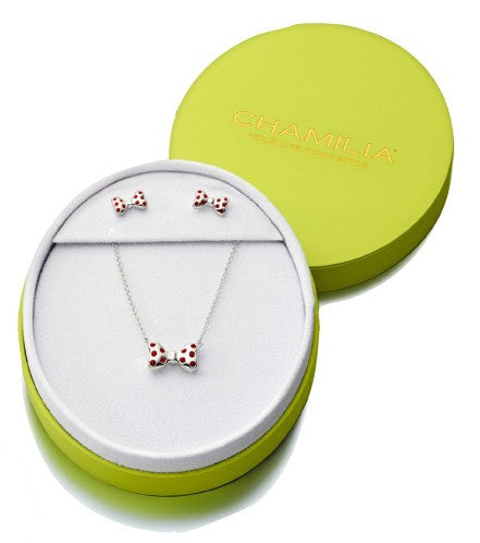 Disney Sterling Silver w Stone - Minnie Bowtique Gift Set - Red Swarovski