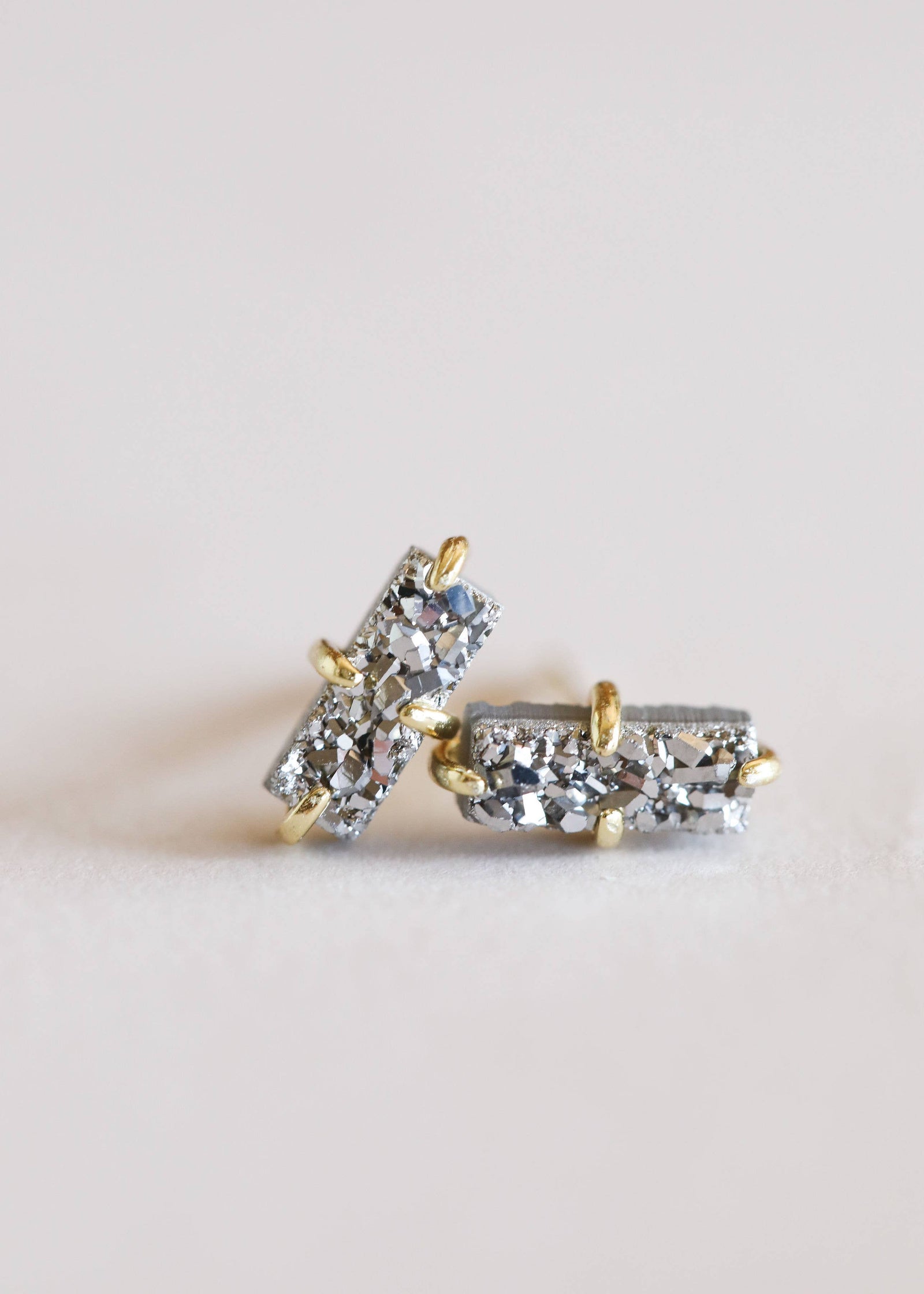 Silver Druzy Bar Studs