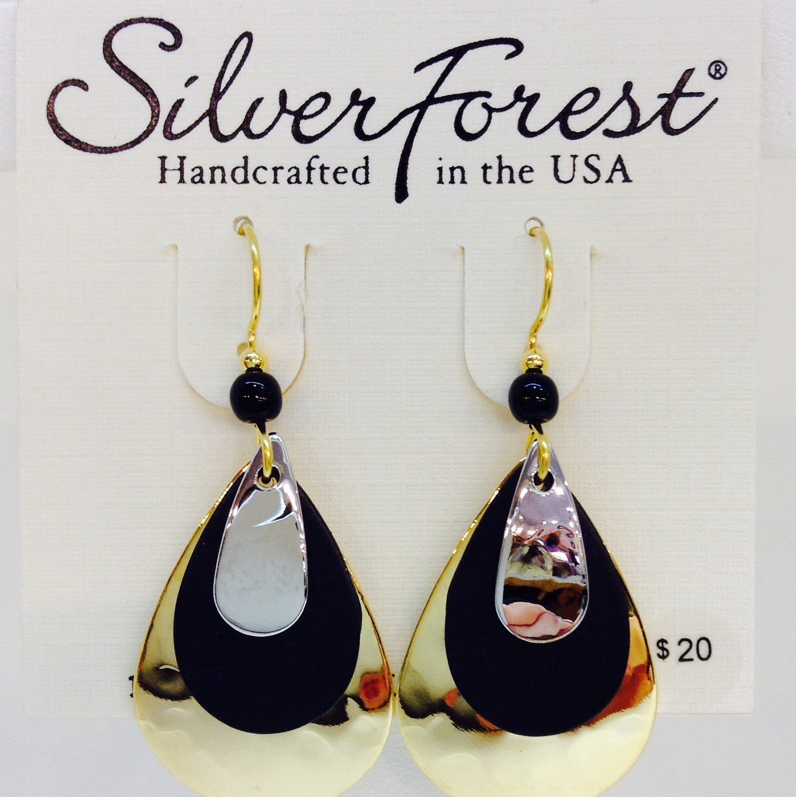 Silver, Black And Gold Earring