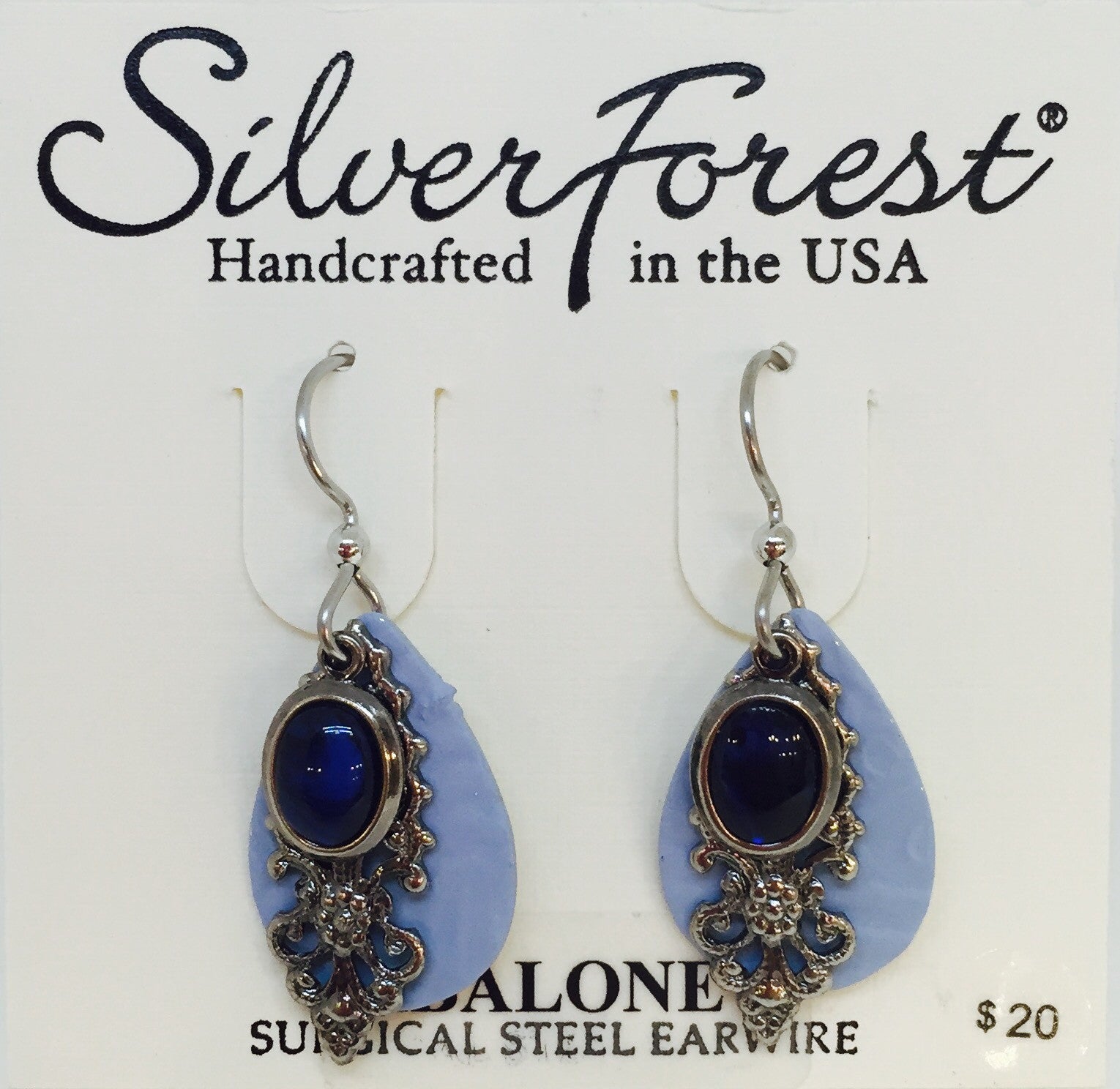 Teardrop w/ Filigree And Blue Abalone Earring