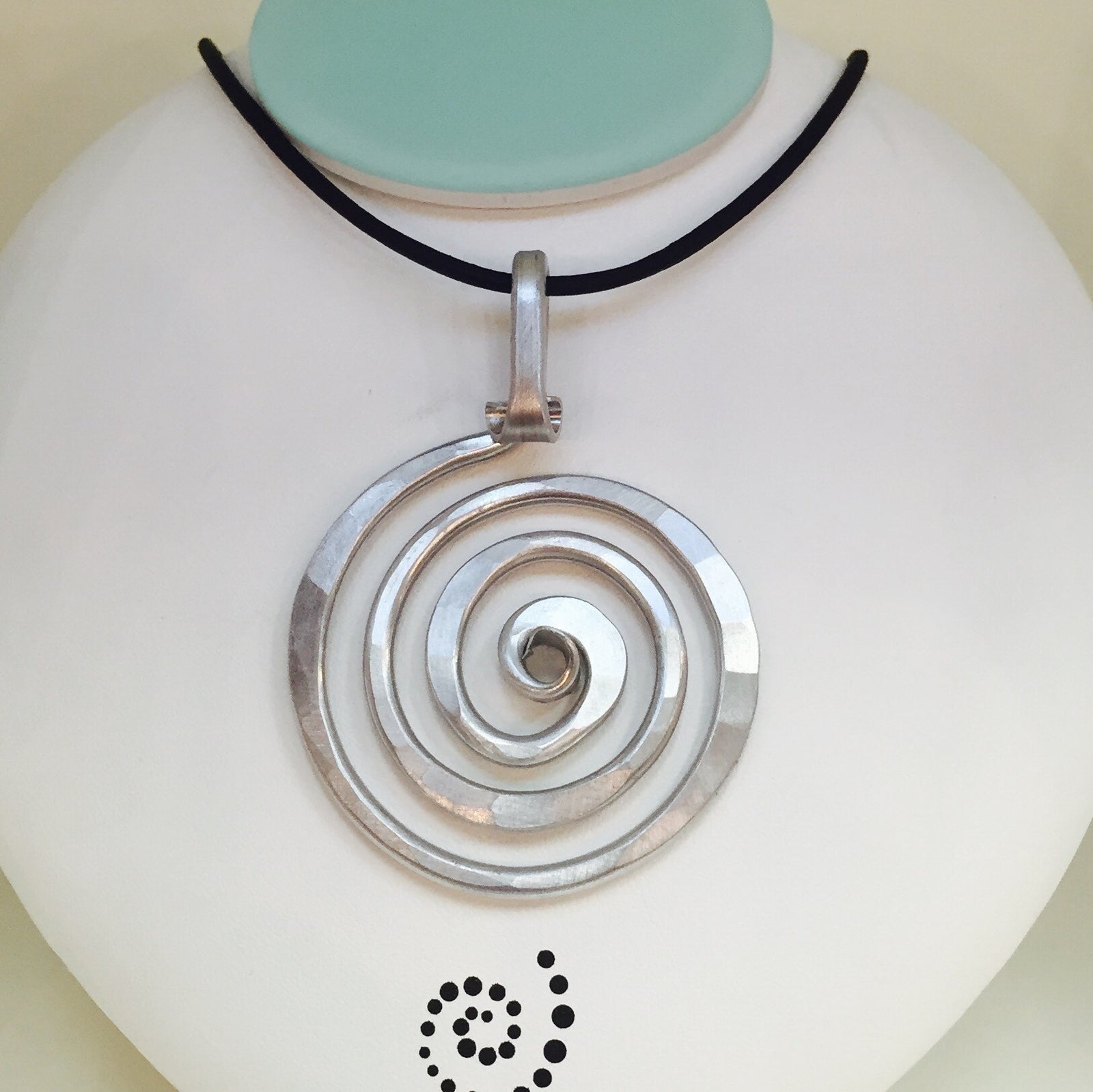 Spiral Circle Necklace with Black Leather