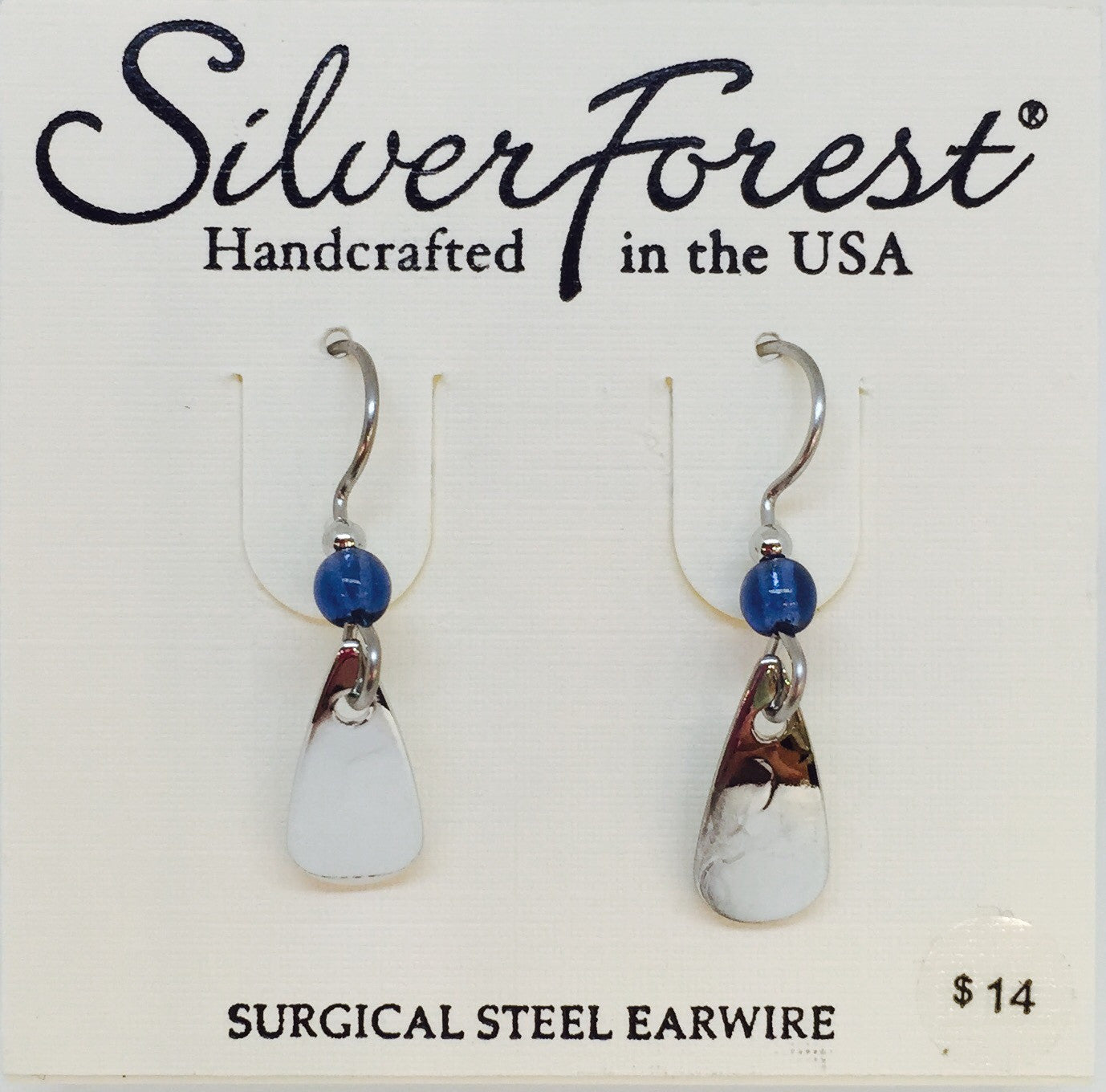 Silver Teardrop With Blue Bead