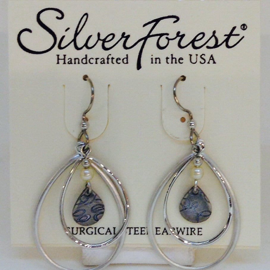 Silver Triple Teardrops With Pearl