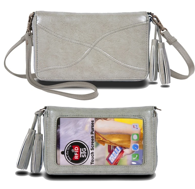 Encounter Collection-Touch Screen RFID Cell Phone Crossbody-Vintage Grey