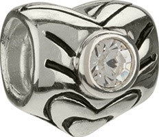 Sterling Silver w Stone - Heart - April Birthstone Swarovski