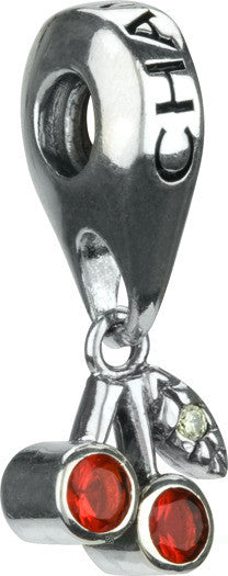 Sterling Silver w Stone - Cherry Dangle - Red and Light Green CZ