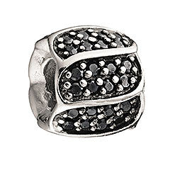 Sterling Silver w Stone - Jeweled Petals - Black CZ