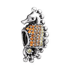 Sterling Silver w Stone - Seahorse - Orange & Yellow Swarovski