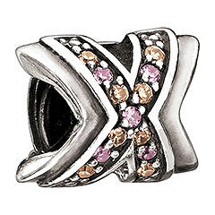 Sterling Silver w Stone - X's and O's - Peach & Light Pink CZ