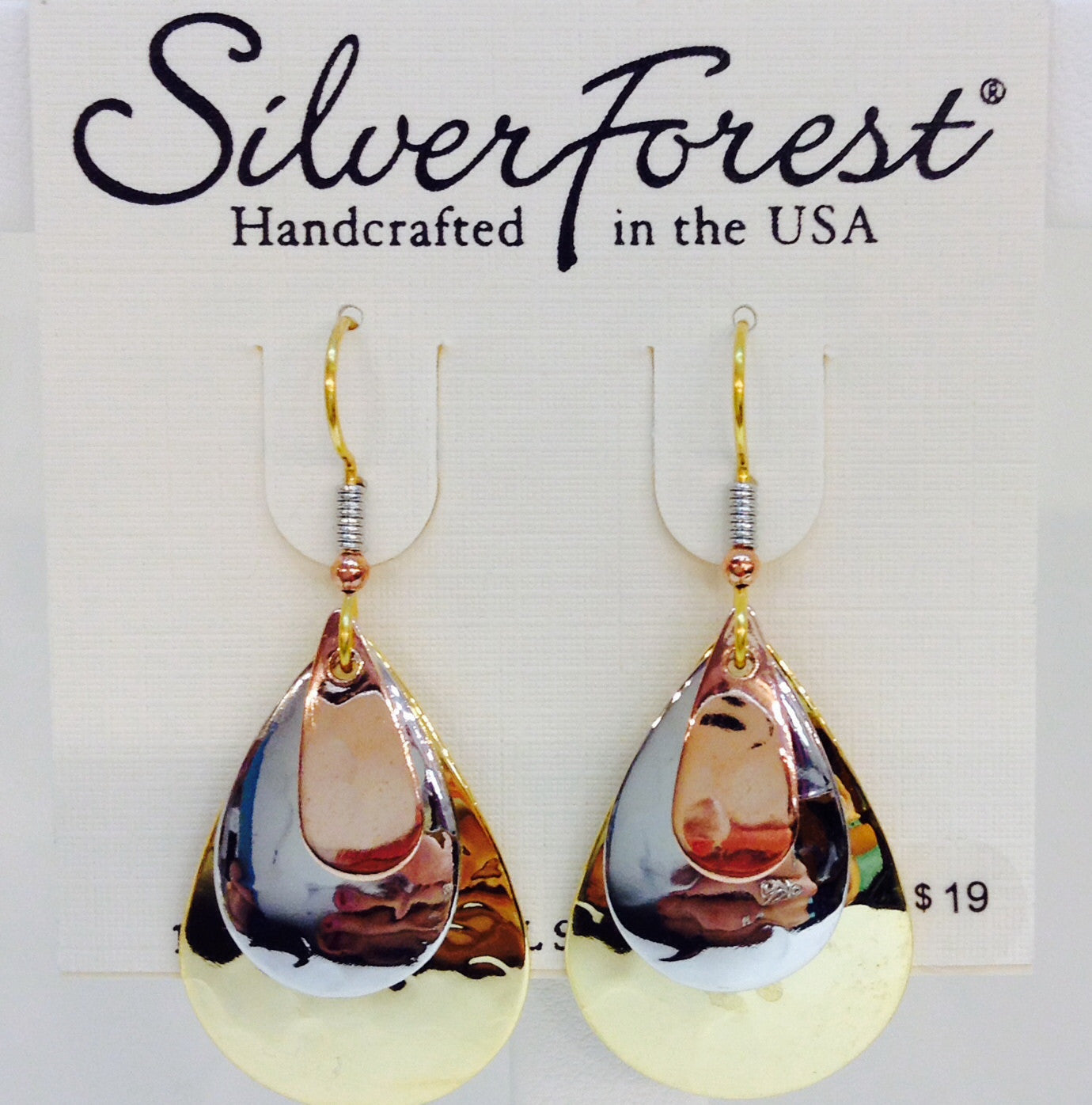 Gold, Silver And Copper Earring