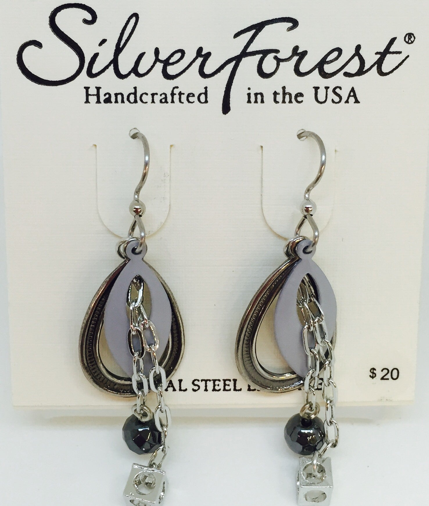 Oval Teardrop w/ Chain & Cube Dangle