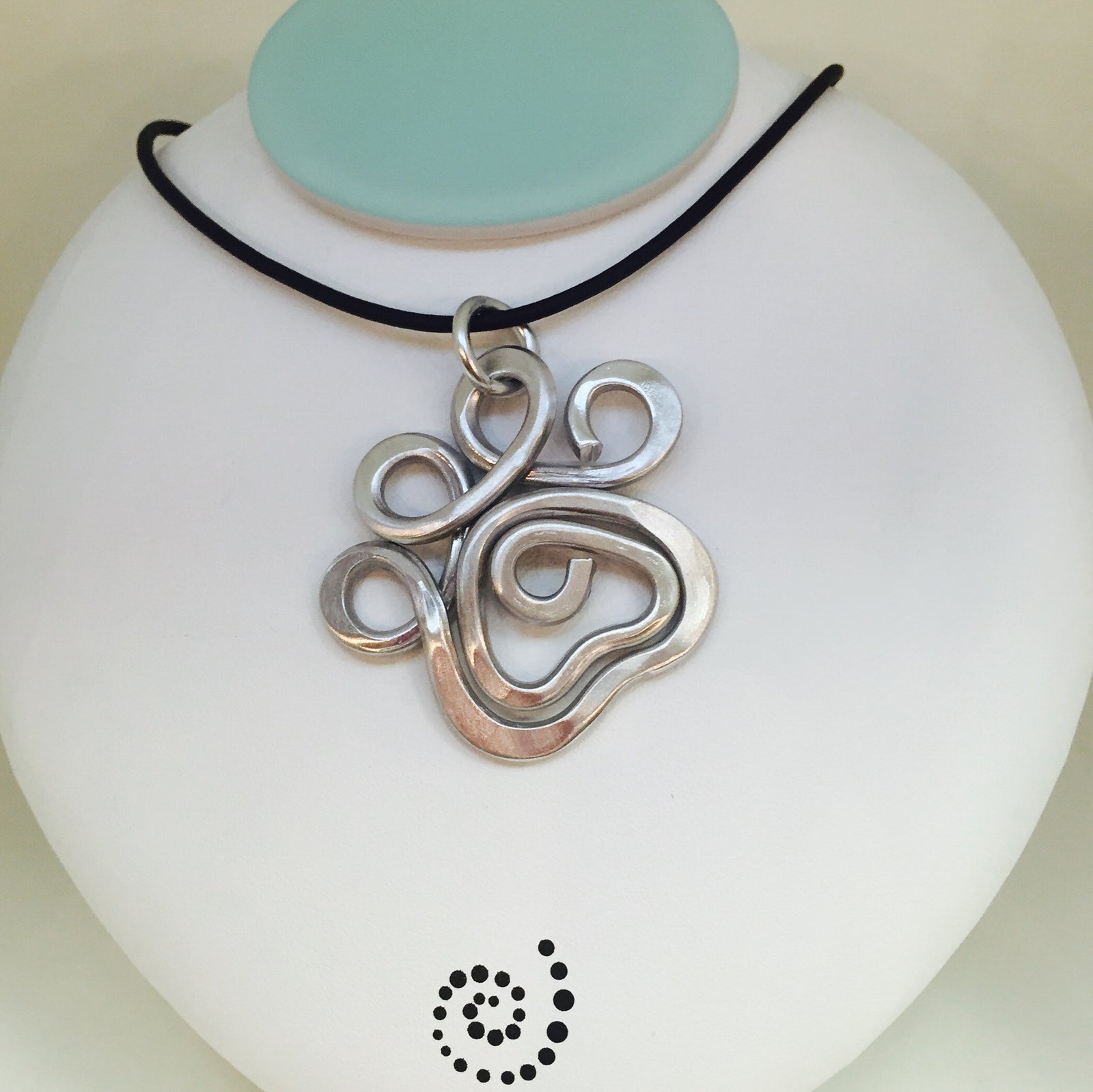 Paw Print Necklace with Black Leather