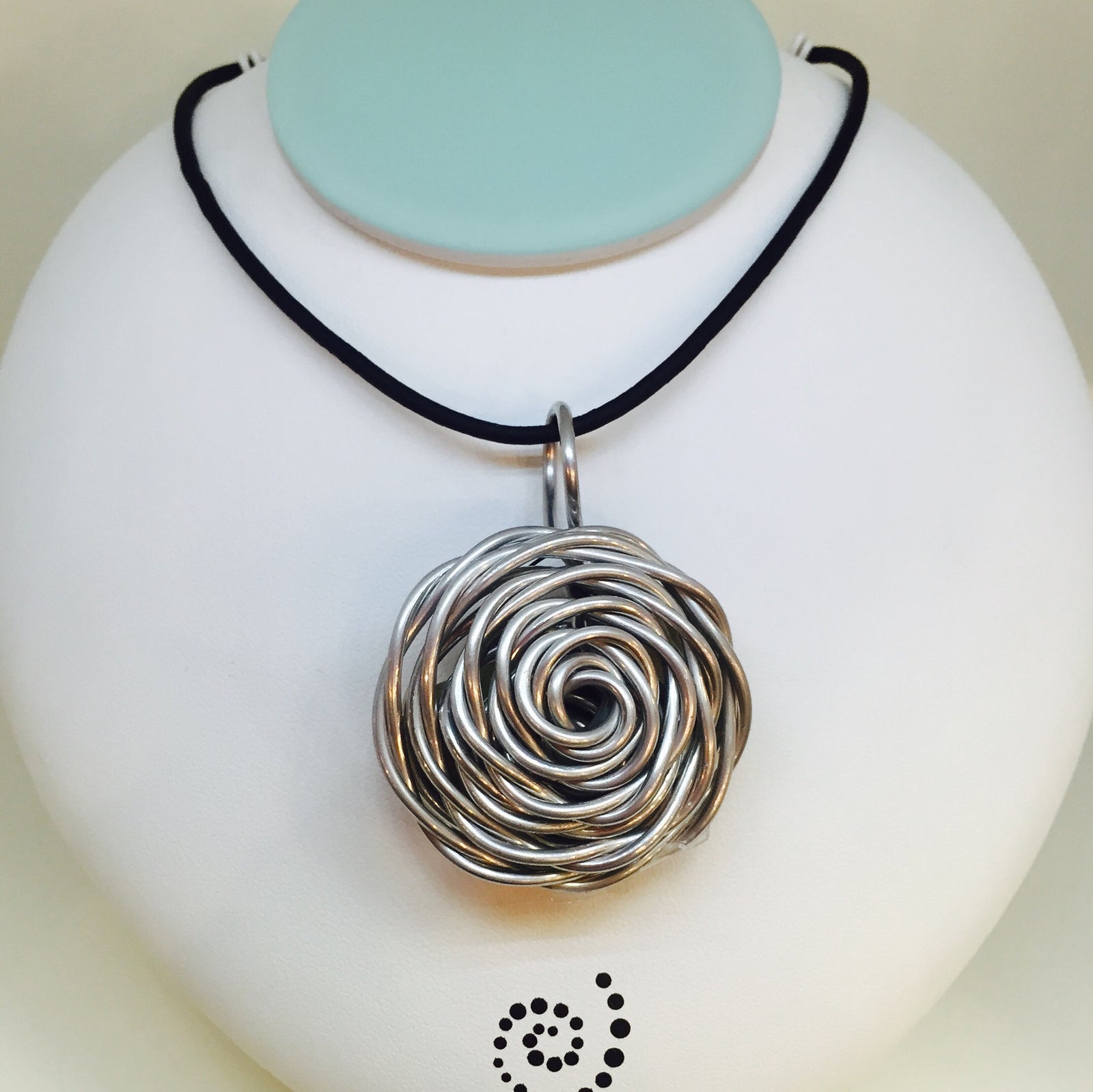 Small Flower Nest Necklace With Black Leather