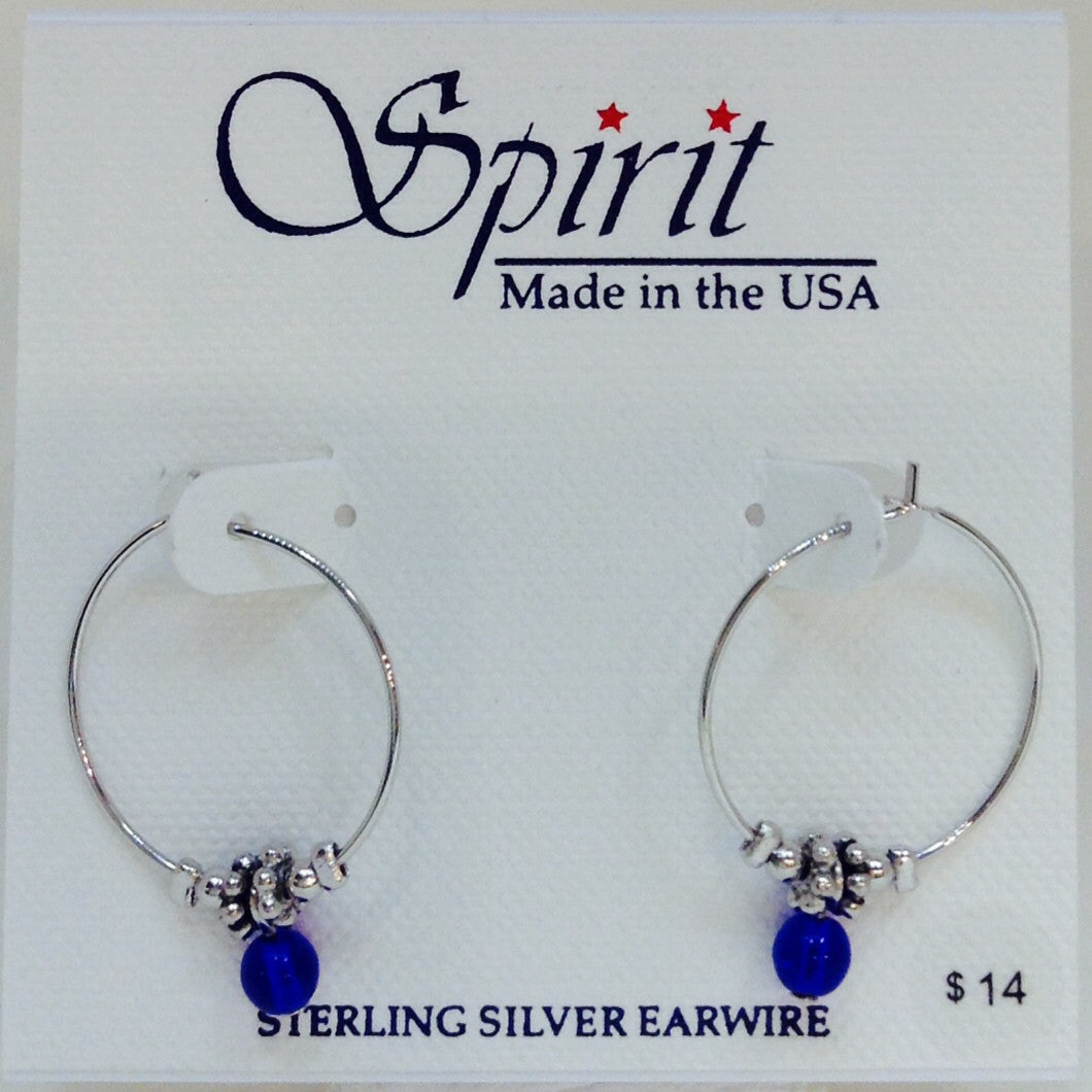 Silver Hoop With Sapphire Bead