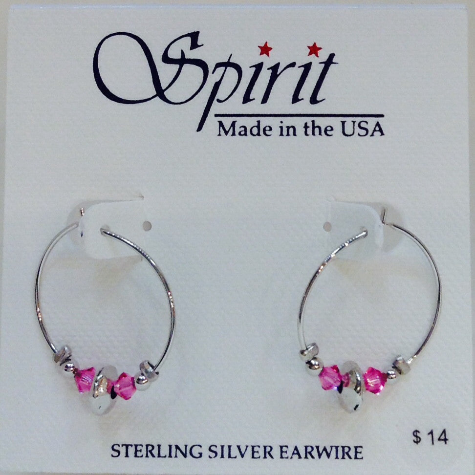 Pink Beaded Silver Hoop