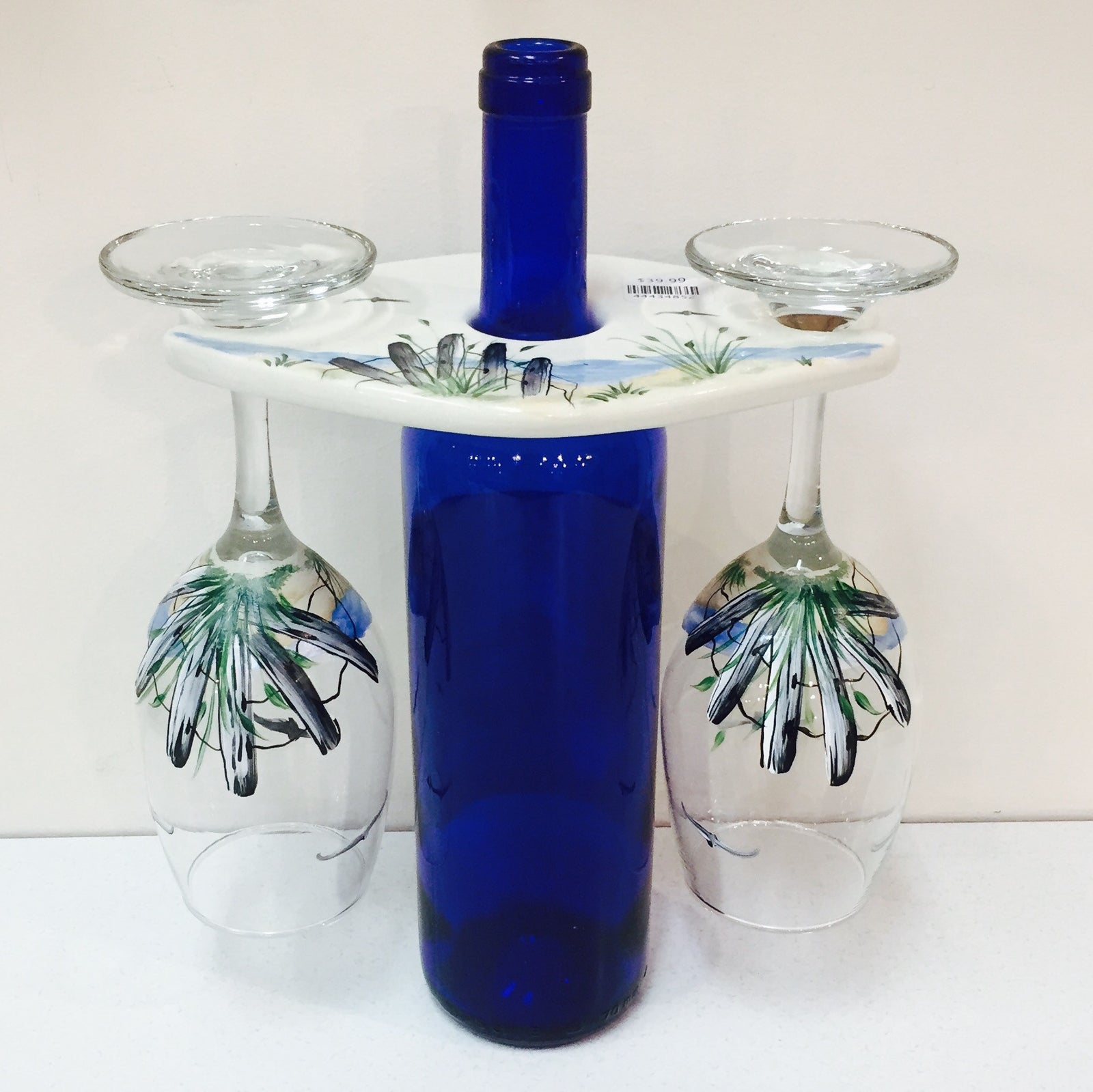 Caddy Set w/ 2 Wine Glasses-Cape Beach Scene