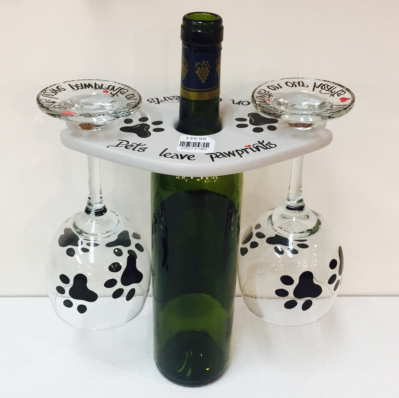 Caddy Set w/ 2 Wine Glasses-Paw Print