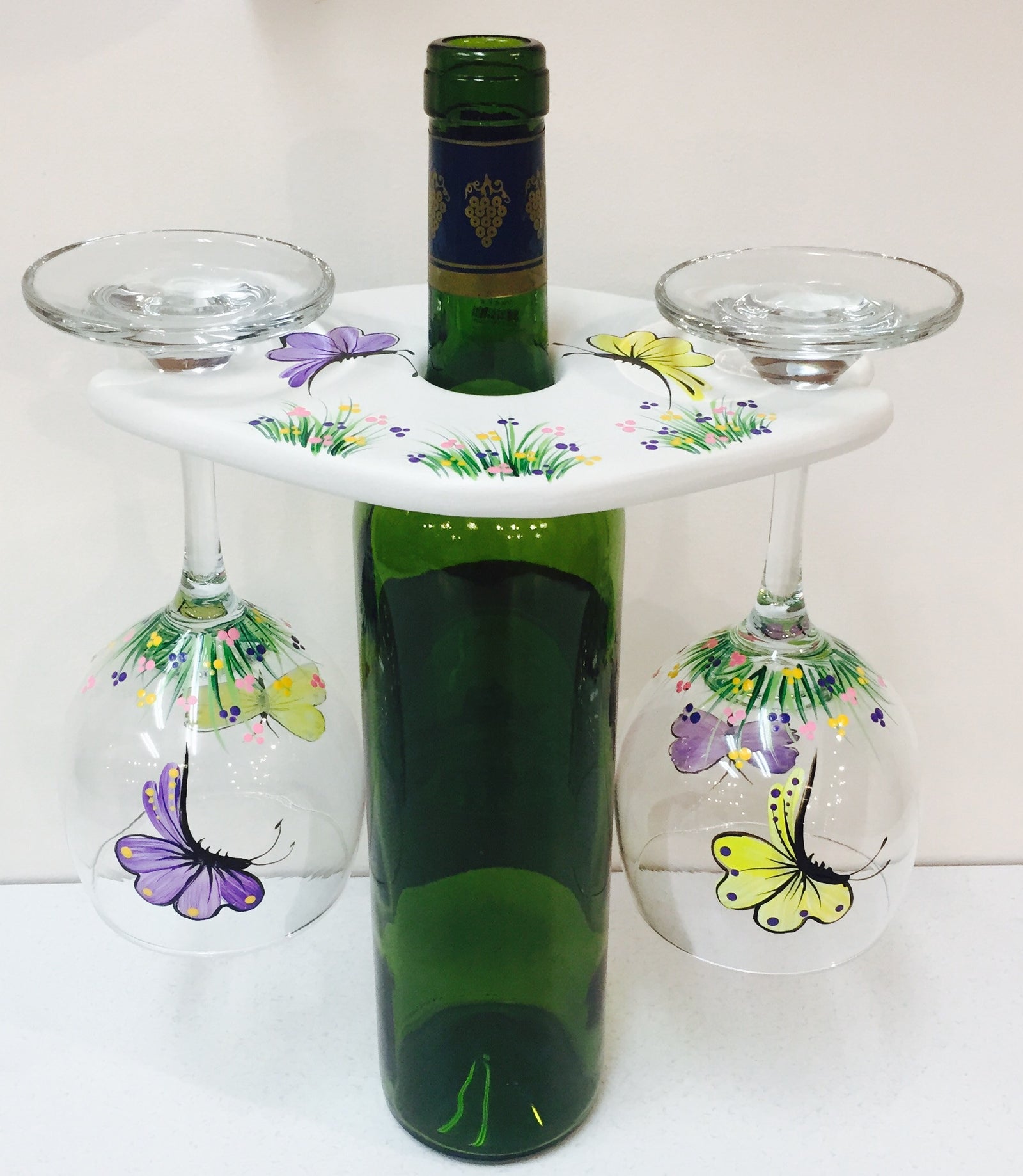 Caddy Set w/ 2 Wine Glasses-Butterflies