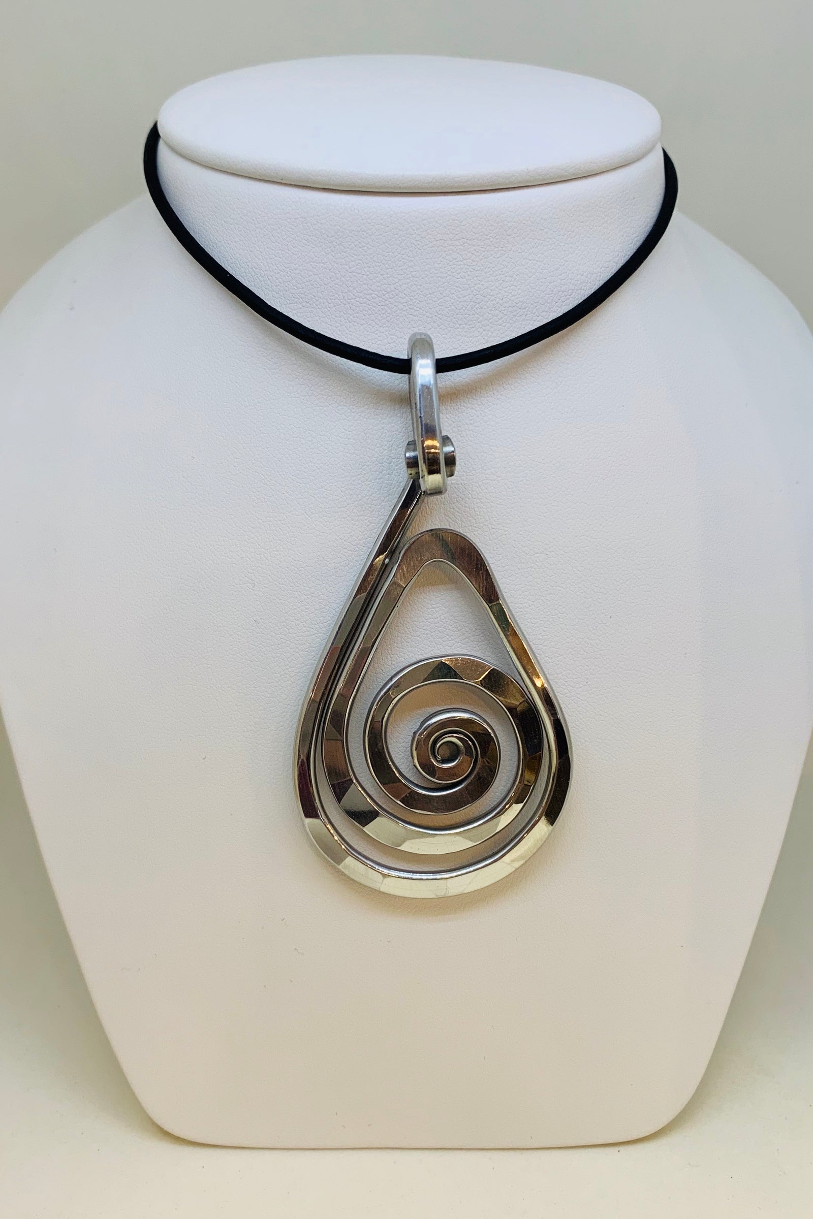 Teardrop Necklace w/ Black Leather Cord